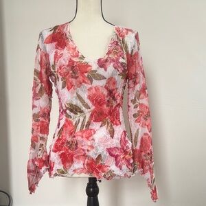 Komarov Red and Pink Fitted Floral Blouse